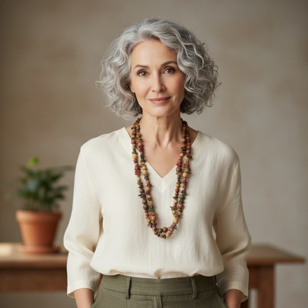 This is a multi-strand wood bead statement necklace with a bohemian or style.